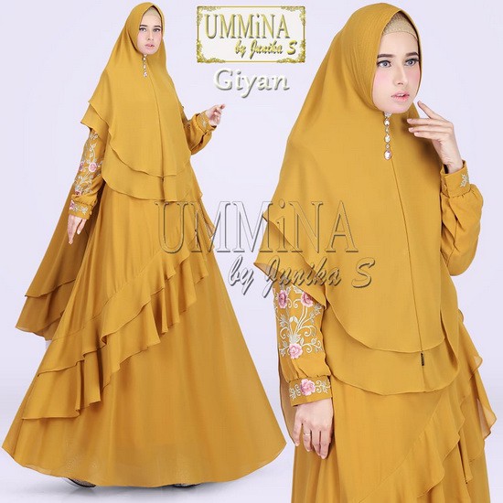 GIYAN BY  UMMINA / GAMIS SYARI / TERBARU / ORI / BRANDED/ WARNA MUSTARD/ TERLARIS/ MURAH / BORDIR