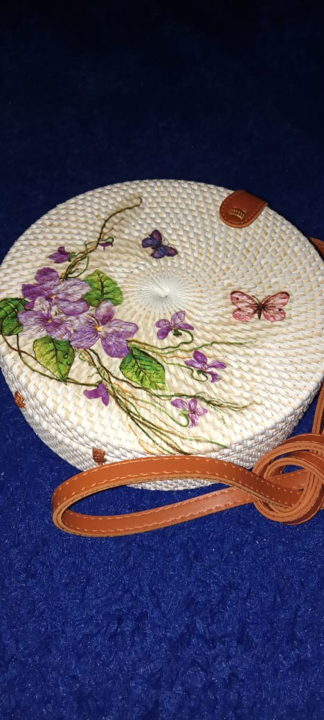 Tas Rotan Bulat Decoupage Diameter 20cm, 18cm, 15cm