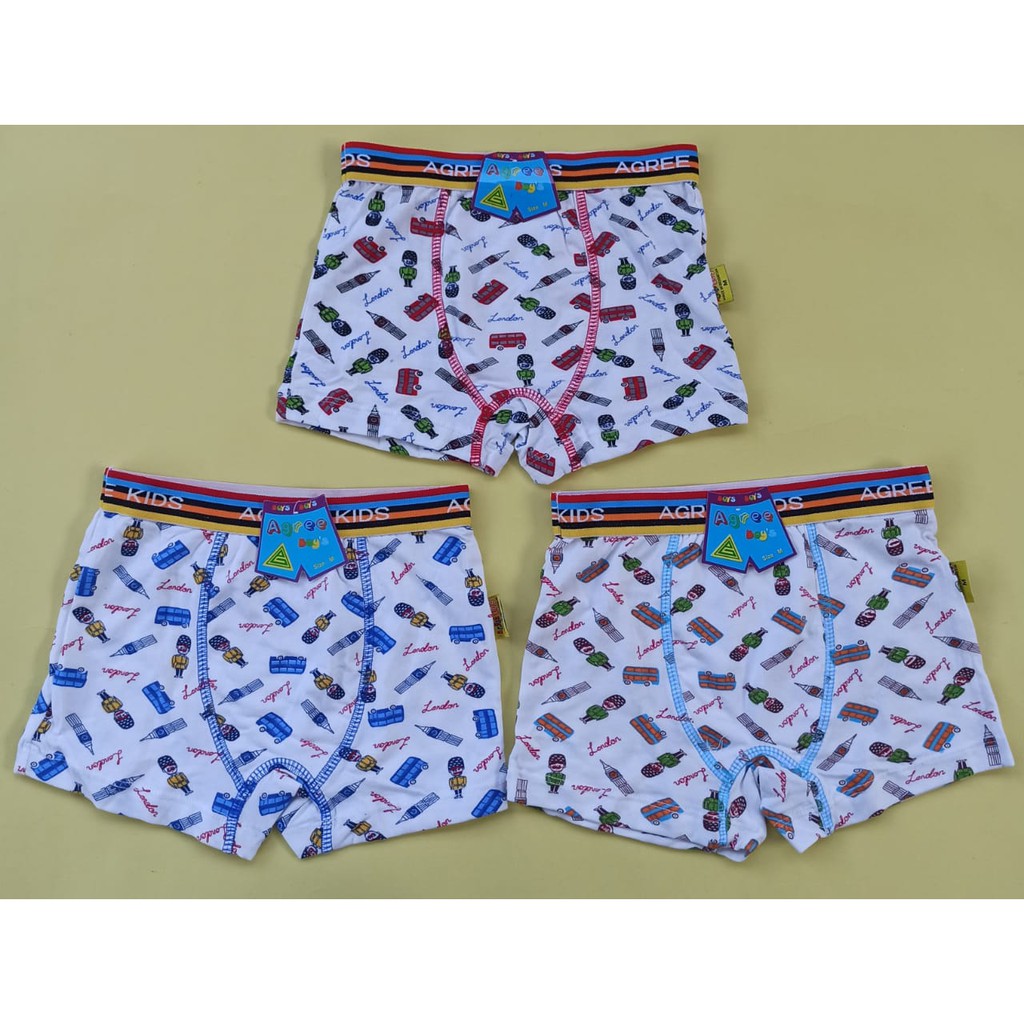 Agree Boys ~ 1 Pcs Celana Dalam, Pakaian Dalam, Boxer Anak laki-laki ( Karet luar, Putih )