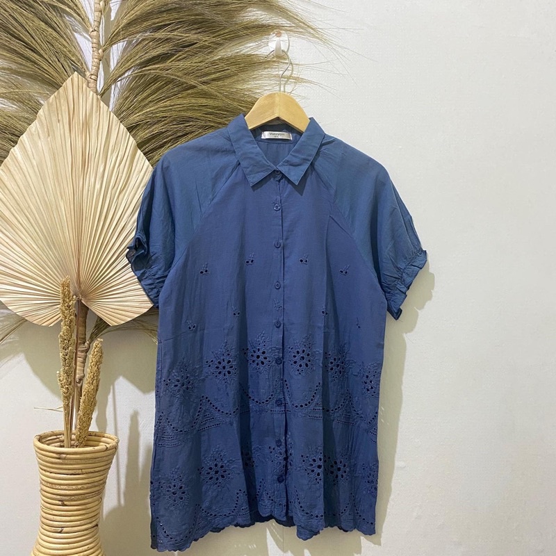 Thrift Kemeja Blouse Atasan Wanita Motif Polos Vintage - Batch 37 (B2-153 s/d B2-192)-B2-184