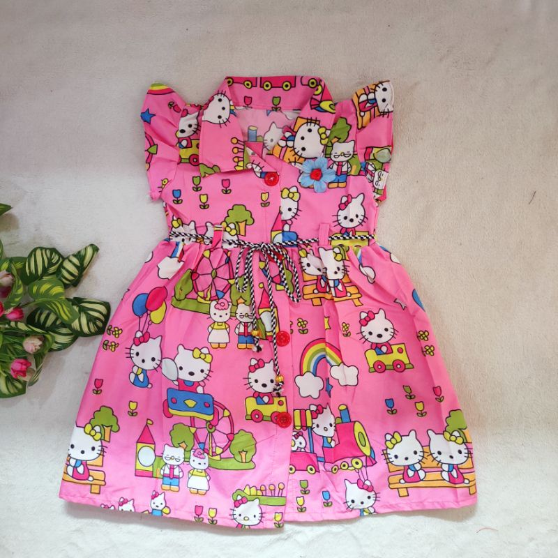 Dress anak 2 3 tahun kancing kartun hellokitty lol baju anak cewek perempuan lucu ( dress kancing HelloLoL )