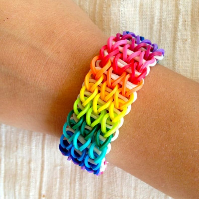 Mainan edukasi anak DIY Rainbow Loom + hook plastik + karet karet gelang loomband