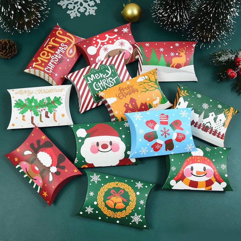 10pcs Kotak Permen Bentuk Bantal Santa Claus Bahan Kertas Kraft Untuk Perlengkapan Pesta Natal