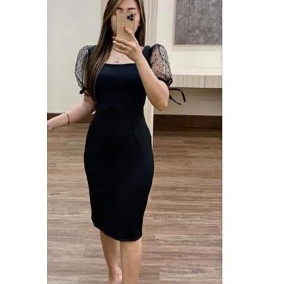 Baru BODYCON DRES SCUBA KOMBINASI TILE DOT ~