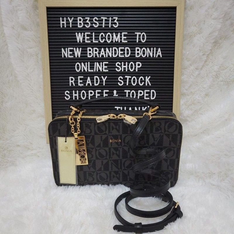 tas bonia original sling bag camera monogram hitam