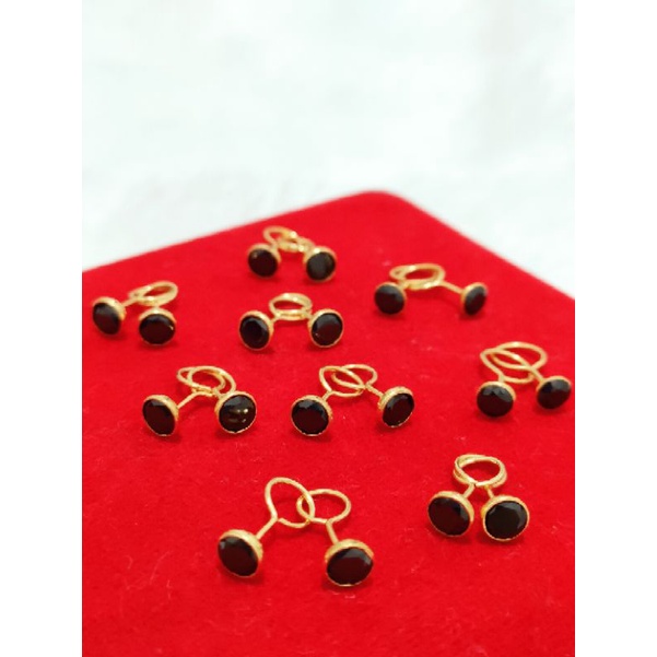 ANTING TOGE PERAK 925 LAPIS EMAS 24K MATA HITAM 0'5 GR WARNA GOLD