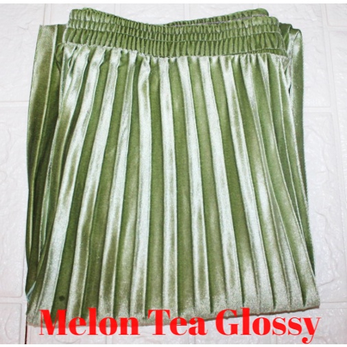 Rok Bludru Velvet Panjang Plisket Premium-Rok Dewasa Melon Tea