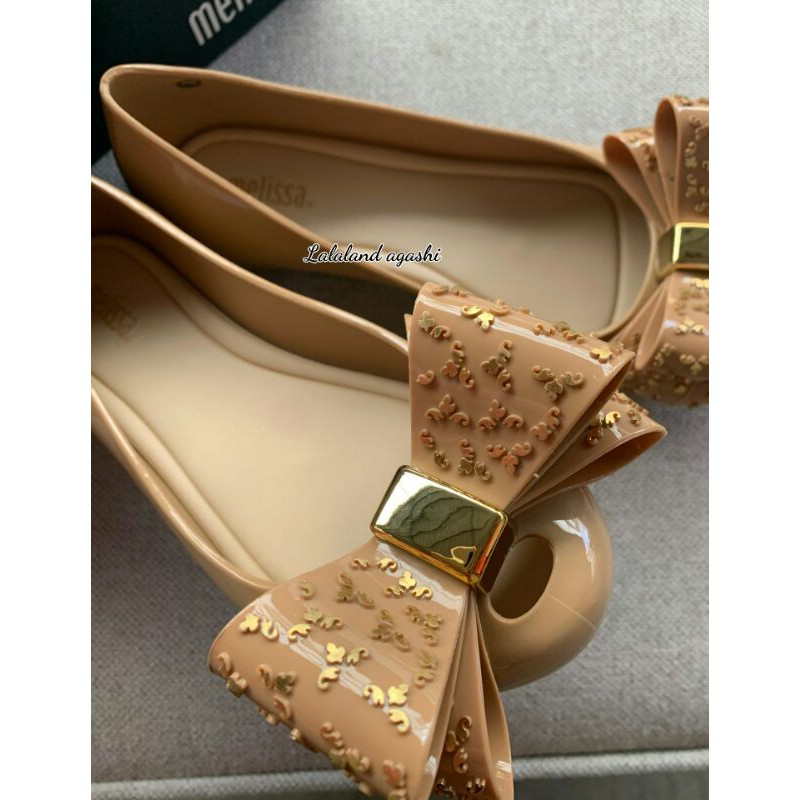 Sepatu Melissa Ultragirl Luxe Bow Ballet Flats KHAKI/ sepatu melissa pita/sepatu melissa cokelat