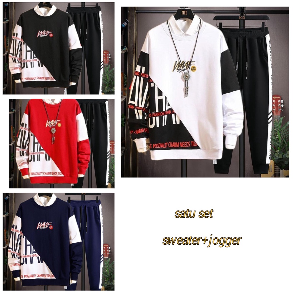 setelan FAAW / satu set / baju + jogger / fashion pria / sweater crewneck -alipio fashion