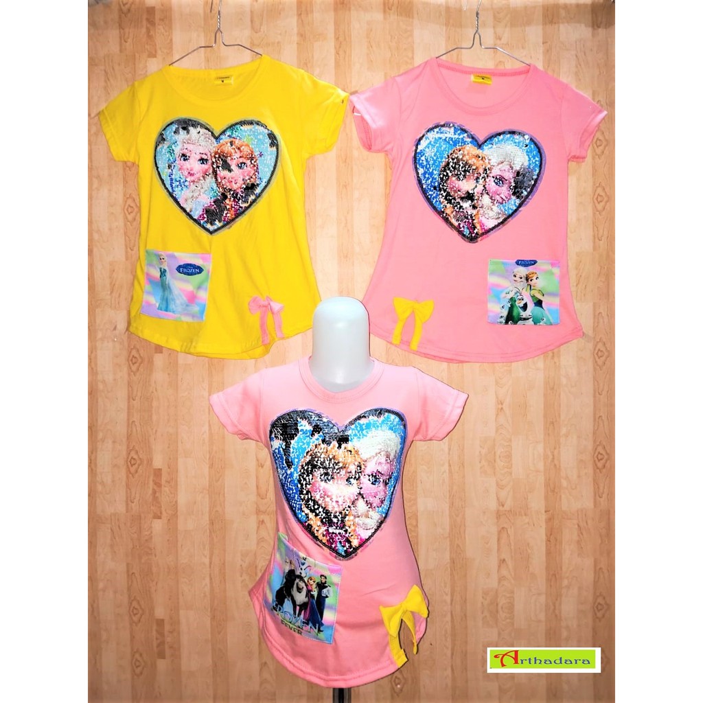 Kaos Anak Perempuan Karakter Frozen Usap / Baju Murah Anak Perempuan Frozen Sequin / Frozen Usap