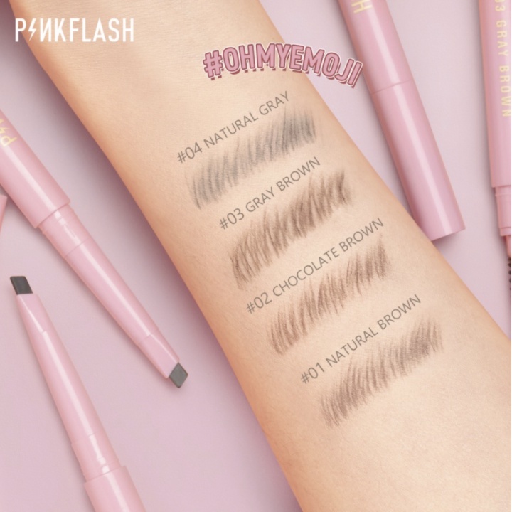 [ PINKFLASH ] OhMyEmoji Automatic Eyebrow Pencil Tahan Air Pigmen Pensil Alis PF013