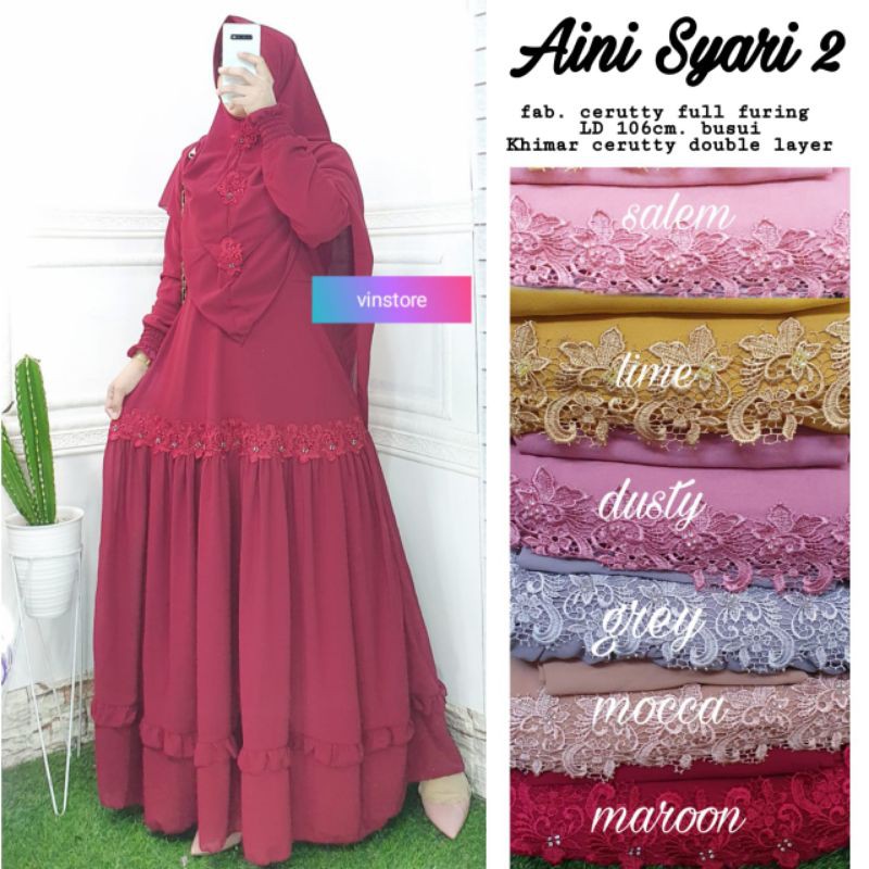 READY MAXY GAMIS AINI SYARI PANJANG WANITA SYANTIIX, Kekinian ori by VINSTORE