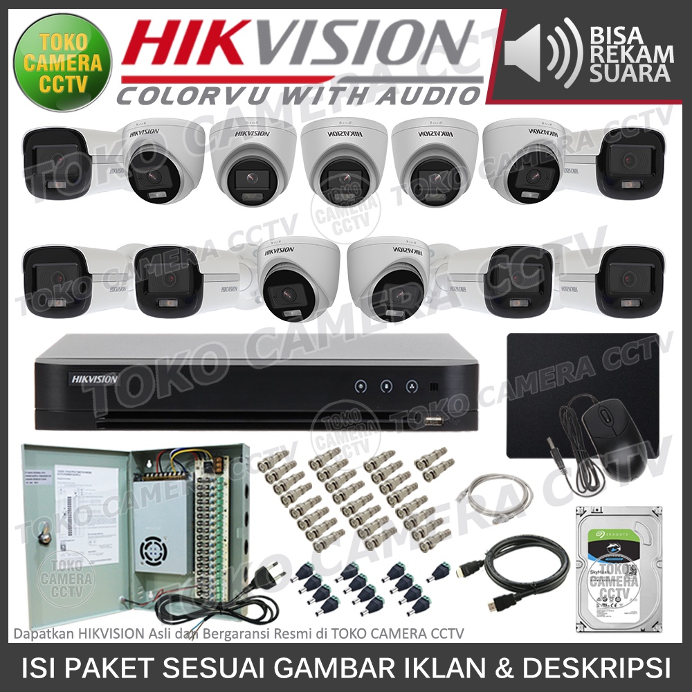 PAKET CCTV HIKVISION 5MP 3K COLORVU AUDIO 16 CHANNEL 13 KAMERA