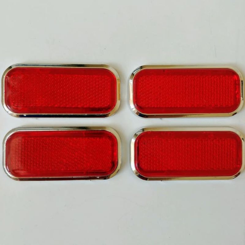 mata kucing reflektor belakang depan samping mobil / motor sepeda jeep truck canter l300 merah lis chrome tempel kotak bulat oval