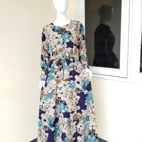 Fashion Muslim Baju Gamis Motif Bunga Maxi Dress Wanita