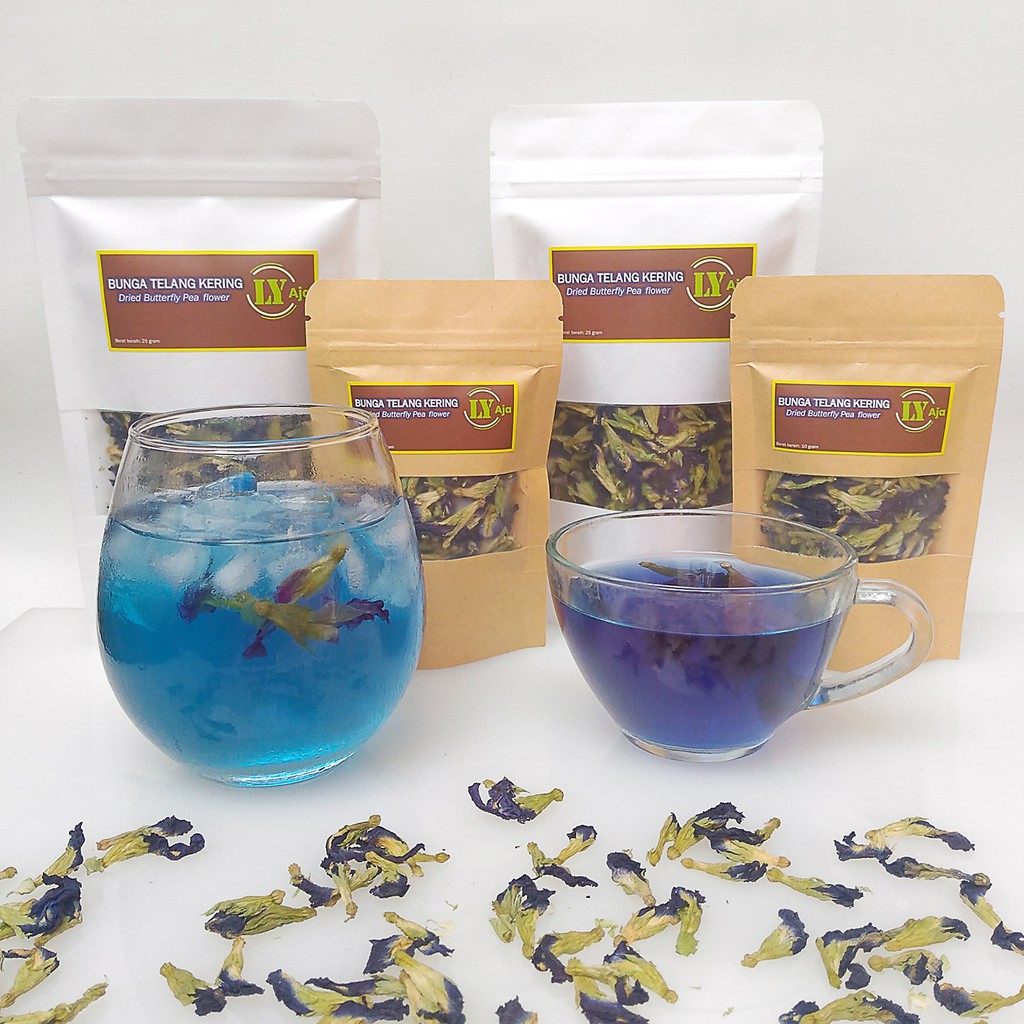 Teh Bunga Telang Kering 10 gram 10 gr LY Aja Butterfly Pea Organik Tumpuk Premium