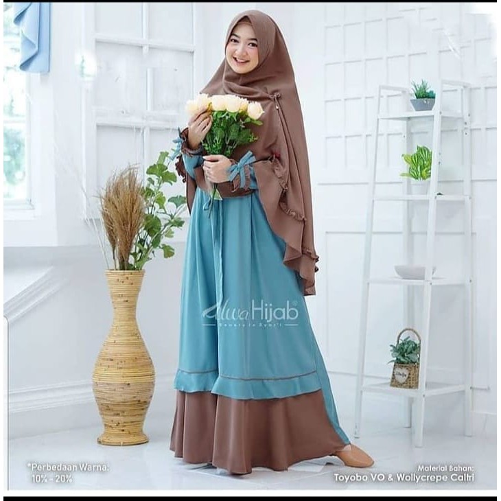 HUMAIRA MUSLIM - [ COD ] Nasywah Baju Gamis Syari Terbaru Dress Muslim set khimar Wanita Dewasa Pb 1