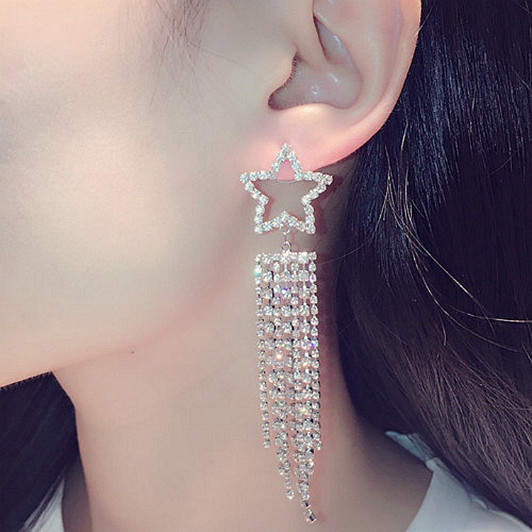 2020 baru Korea fashion jarum perak penuh diamond XINGX elegan rumbai panjang anting-anting elegan a