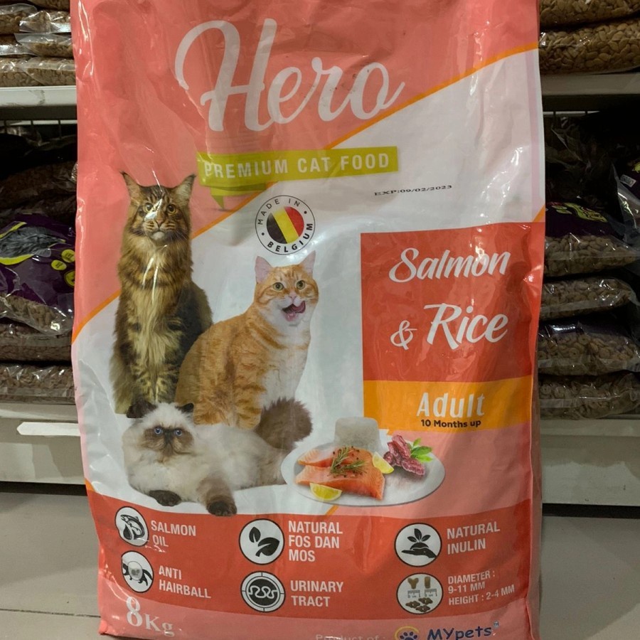 GojekGrab Makanan Kucing Hero premium Cat Food Adult Salmon &amp; Rice 8Kg