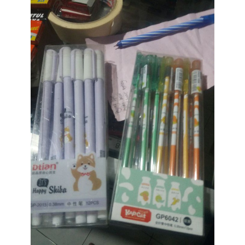 

12 pcs bolpen gel 0.38 karakter import murah