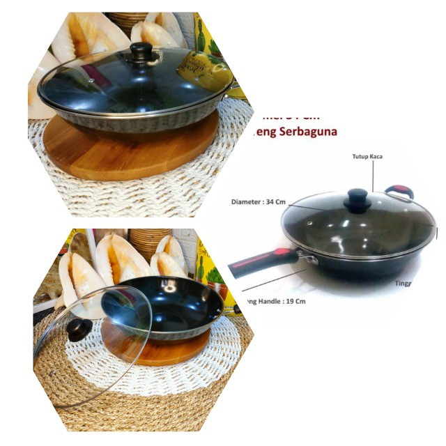 PANCI GORENG TUTUP KACA 34CM/WAJAN/ALAT MASAK SERBAGUNA/MURAH