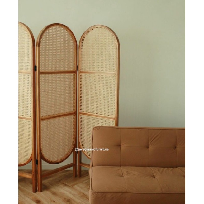 SKETSEL PARTISI PENYEKAT RUANGAN ROTAN PINTU 3 LIPAT VINTAGE ANTIK UNIK BAHAN KAYU JATI KUALITAS EKSPORT FINISHING NATURAL FURNITURE JEPARA-2