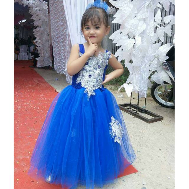 Dress Pesta Anak Viola Biru Elektrik