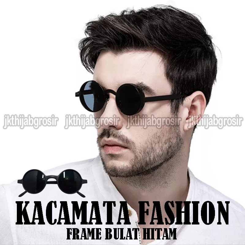 Kacamata Bulat Hitam Fashion Pria Wanita Unisex Kacamata Hitam Sunglasses Frame Bundar HItam Doff