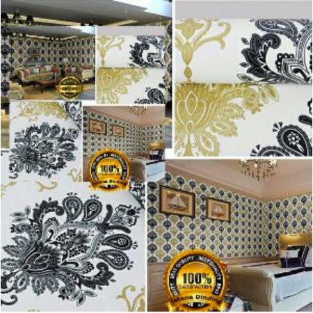 Wallpaper Sticker Batik Hitam dan Batik Emas uk 8m