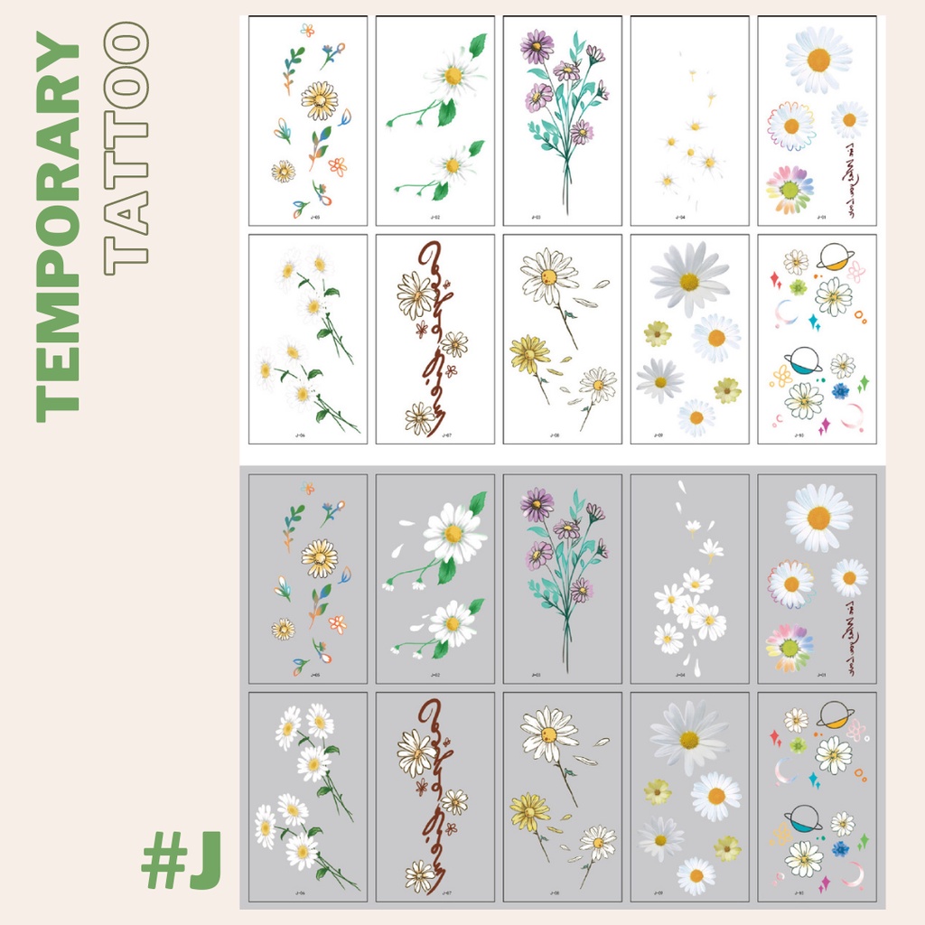Stiker Tattoo Daisy &amp; Flowers Besar | Tato Temporer | Waterproof