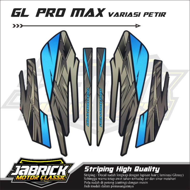 Striping Stiker Lis Variasi Honda GL PRO MAX Kotak Petir Biru Muda