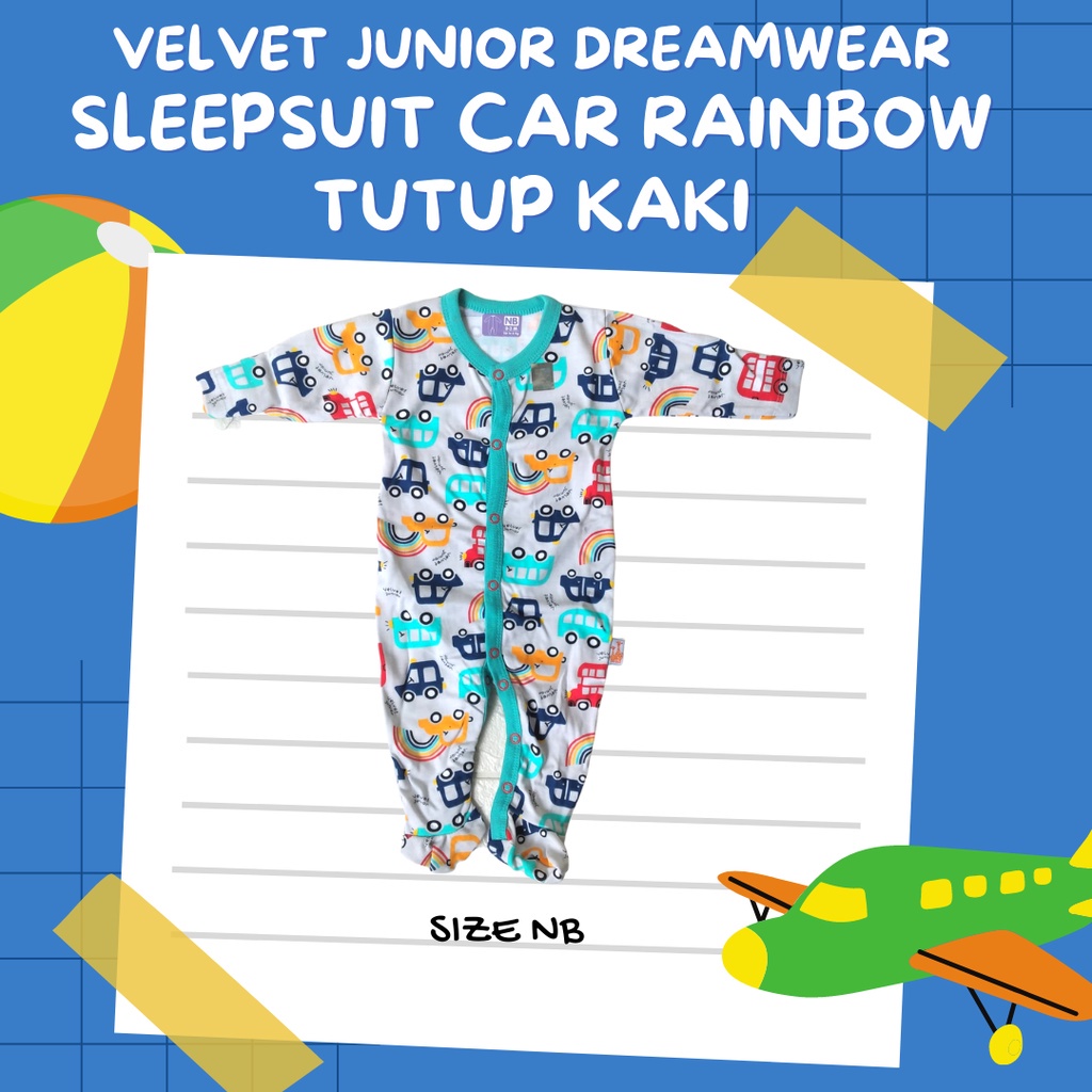 TUTUP Kaki CAR RAINBOW Sleepsuit VELVET DREAMWEAR NB S M L BOY &amp; GIRL TERTUTUP sleep suit dream wear new born