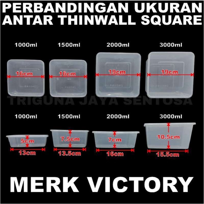 Thinwall 2000ml Square SQ Food Container Box Tempat Kotak Makan Plastik Murah