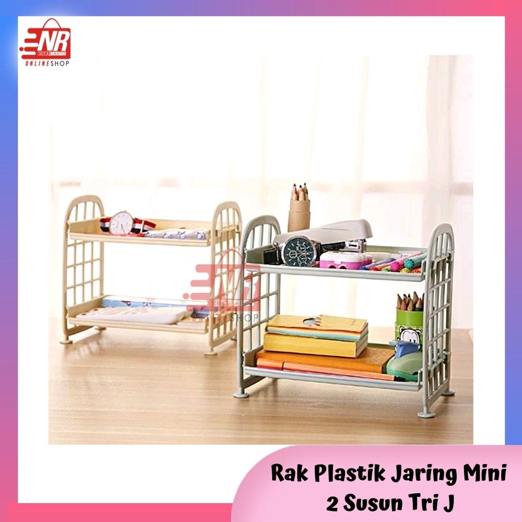 Rak mini jaring susun 2 / Rak 2 susun jaring tri-j / Rak 2 susun serbaguna / Rak 2 susun plastik / Rak bumbu 2 susun / Rak kosmetik 2 susun / Rak organizer