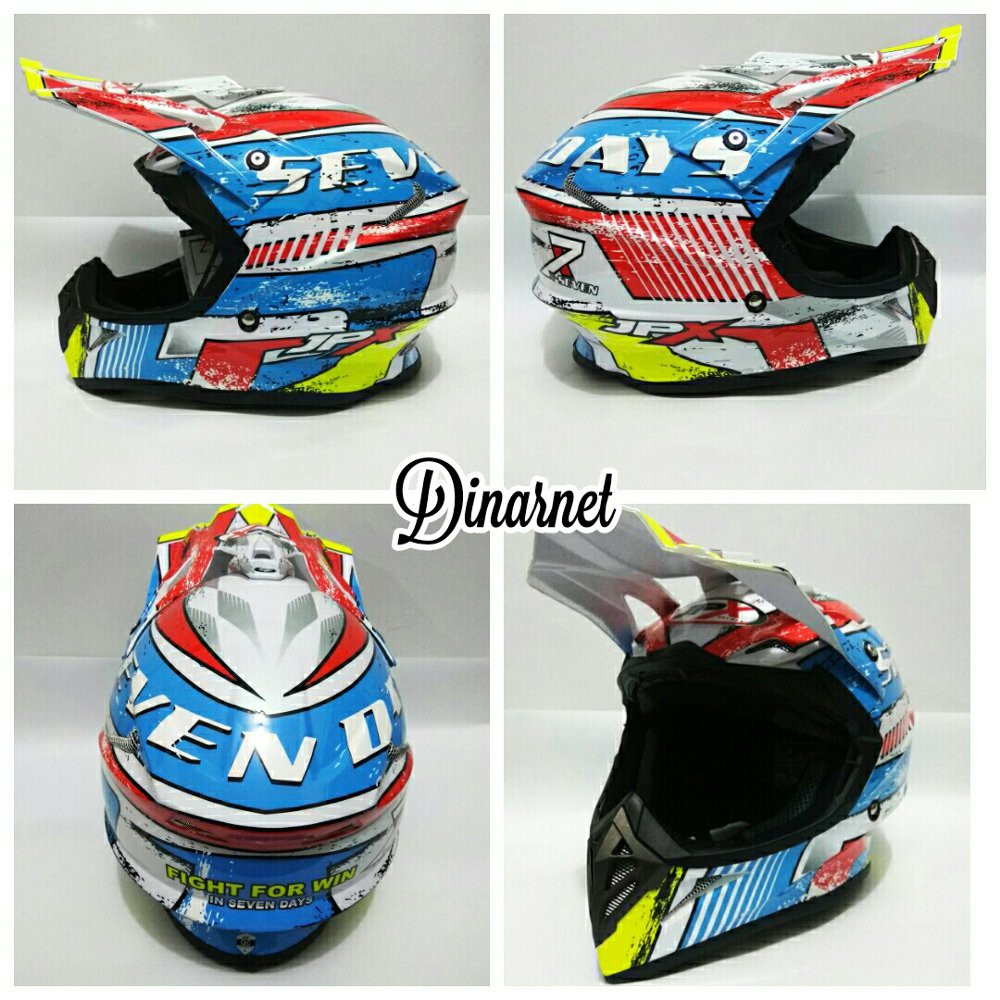 Helm Cross Jpx Full Face Standar SNI Trail Motocross X7 Seven White Putih Gloss