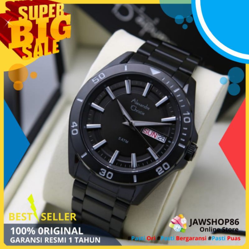 ALEXANDER CHRISTIE PRIA ORIGINAL AC 6512 MURAH TERBARU ANALOG TALI RANTAI ORI HITAM COWOK SPORTY NEW