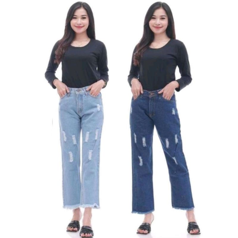 Celana Boyfriend Wanita Sobek Sobek / Celana Jeans Wanita