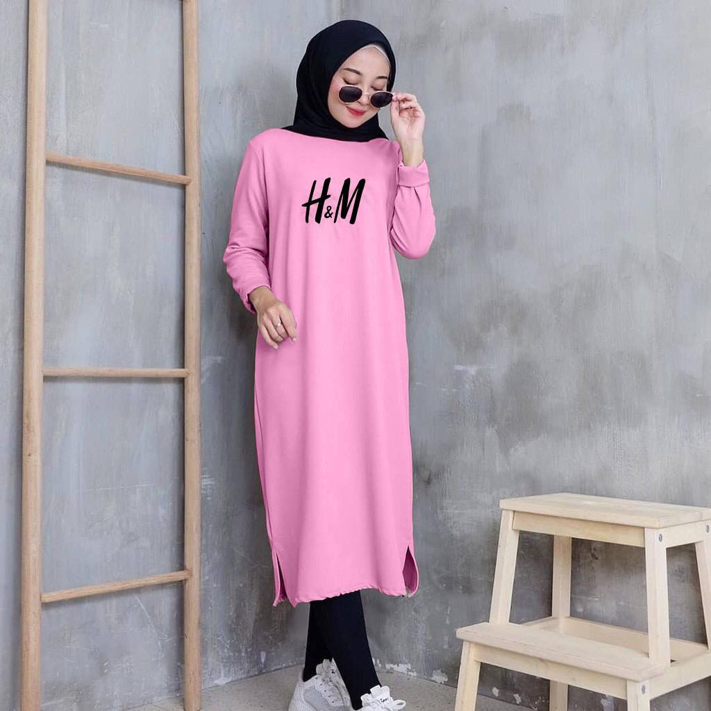 Long Tunik Hanna Motif Bordir COD-Kaos Wanita model Hijab