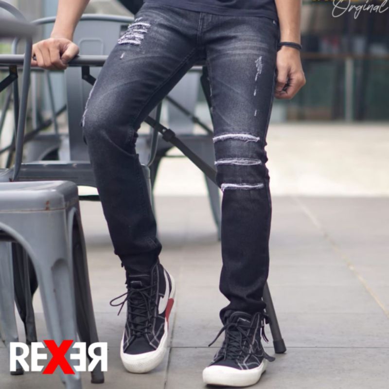 Celana Denim sobek / Jeans Denim sobek lutut Ripped Grey Washing