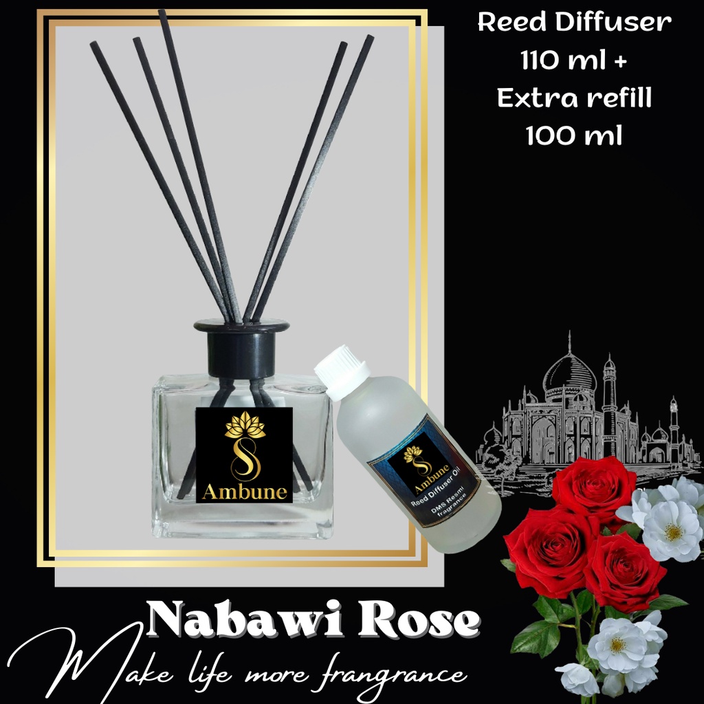 Nabawi Rose - Reed Diffuser 110 ml + Extra refill 100 ml Ambune