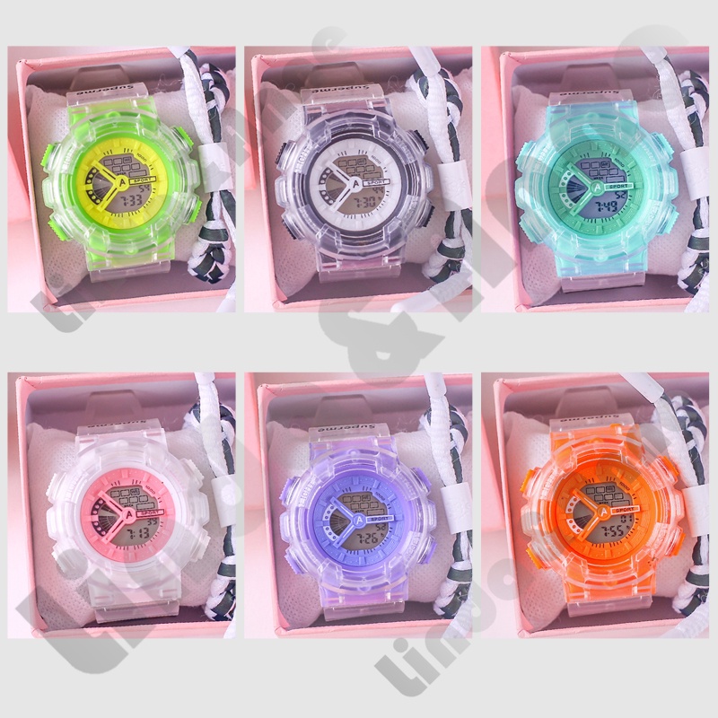 Jam Tangan Digital Wanita Dan Pria Strap Rubber Transparan Gaya Korea / Jam Tangan Rubber Transparan