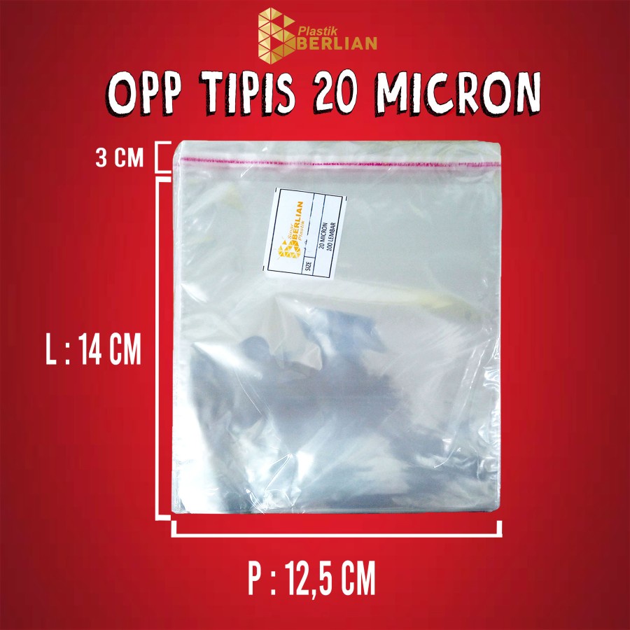 

12,5 x 14 cm Plastik OPP TIPIS (100 lbr) (lem/seal)