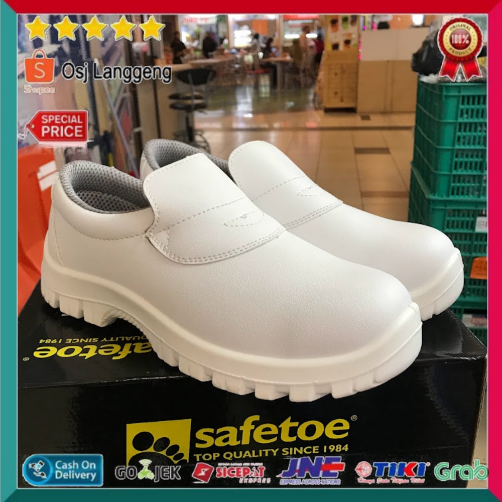 Sepatu Kerja Safety Kitchen chef Slop Putih  / sepatu Safetoe Draco Slop Putih