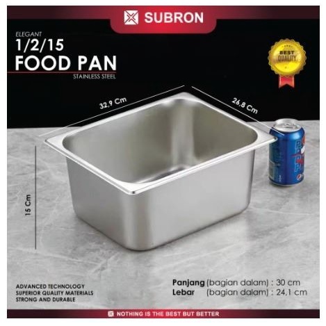 Subron Food Pan 1/2/15 Ukuran 27x33x15 cm Wadah Saji Stainless Steel