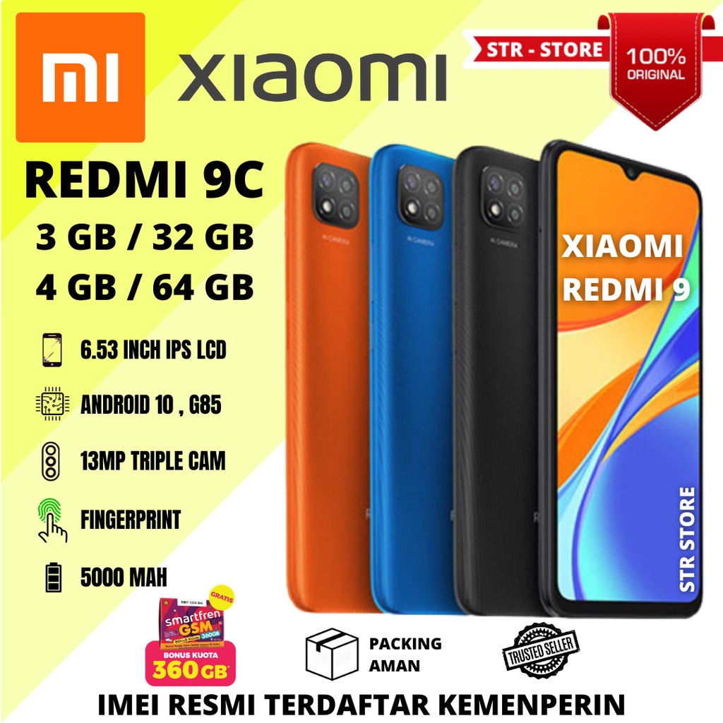 XIAOMI REDMI 9C 4/64 GB , REDMI 9C 3/32 GB GARANSI RESMI XIAOMI TAM-1