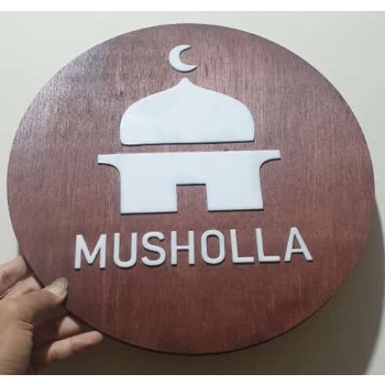 Signage Musholla Sign Board Kayu Label Papan Nama Masjid Mushola Plang Tulisan Label Ruangan