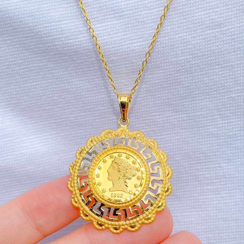 Liontin anak dan dewasa emas asli kadar 700 70 16k mainan kalung koin vintage coin victorian lebar pendant gold bunga renda kuning tiga 3 gram gr g