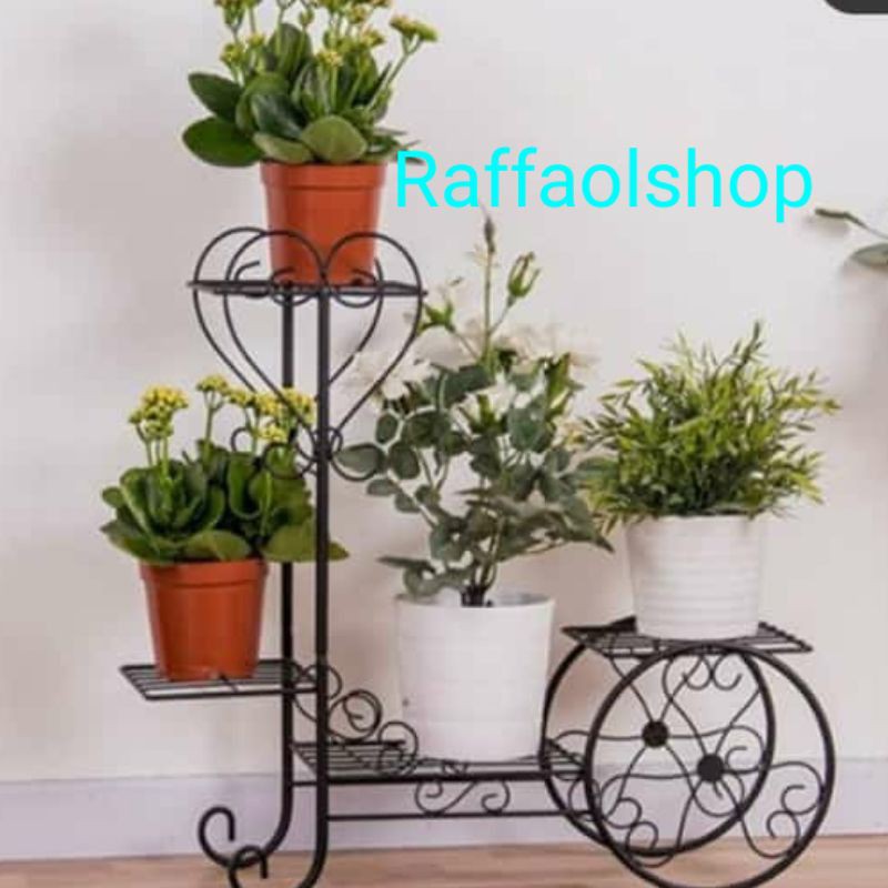 Rak bunga besi roda love 4 dudukan