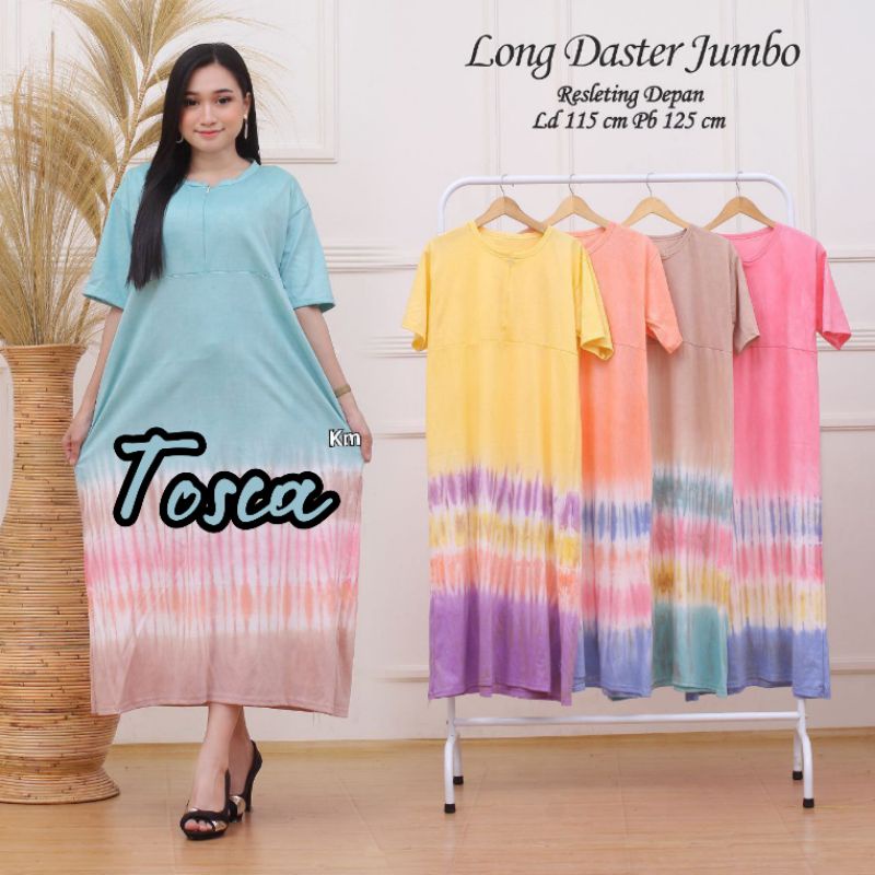 Daster Kaos Jumbo Resleting Depan Busui Motif Tiedye Jumputan Pelangi Batik Pekalongan Kekinian