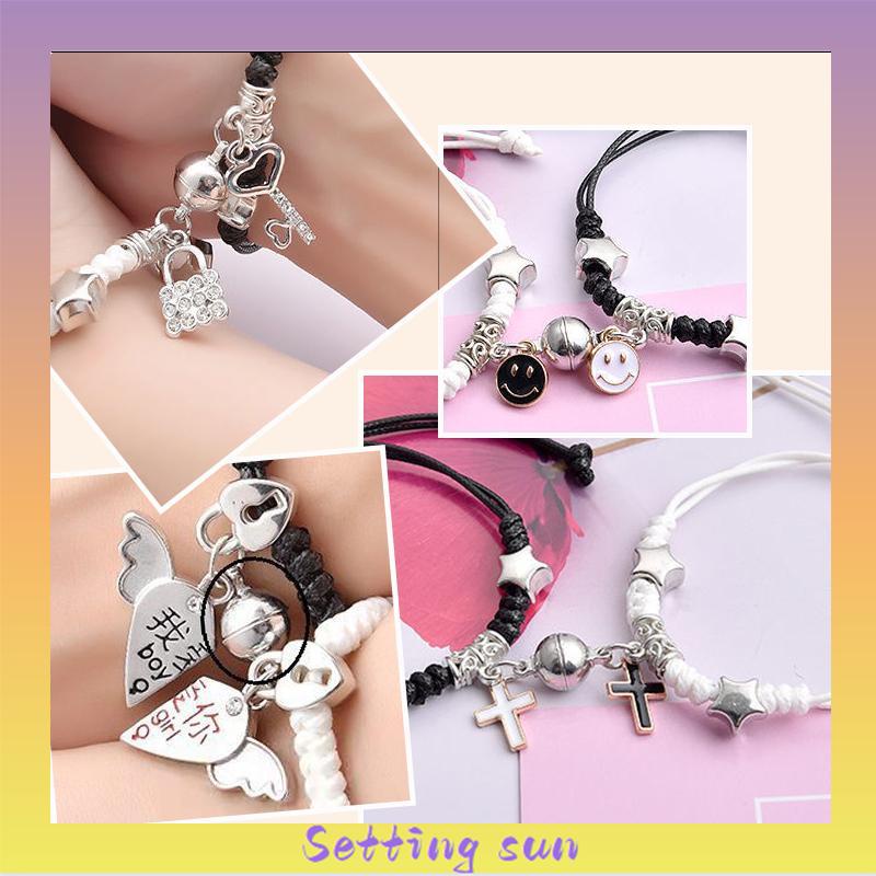 2 Pcs Fashion Magnet Gelang Palang Berbentuk Hati Kunci Gelang Wanita Pria Pasangan Perhiasan Aksesoris TN